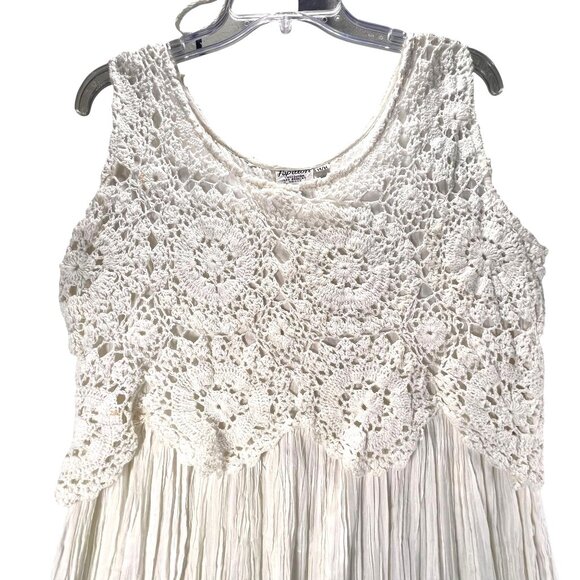 NWT Vtg Papillon Cream White Sleeveless Lace Crochet Gauzy Boho Midi Dress Med - Picture 3 of 15